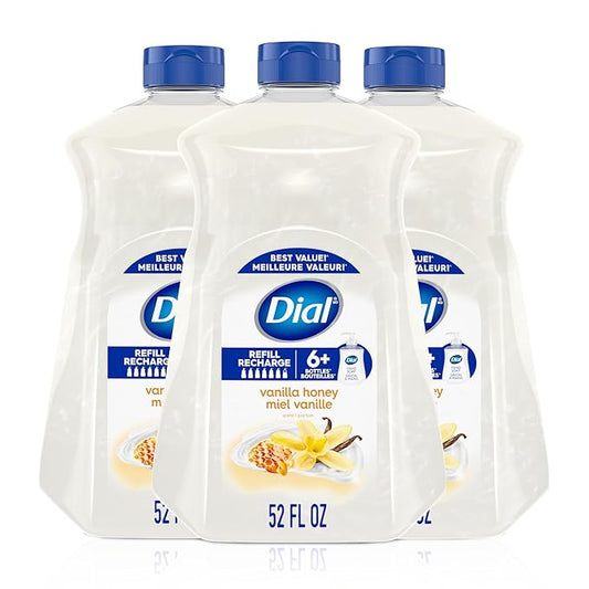 Dial Liquid Hand Soap, Vanilla Honey Scent, 52 Fl Oz Hand Soap Refill (Pack of 3), Dermatologist-Tested, Gentle Formula