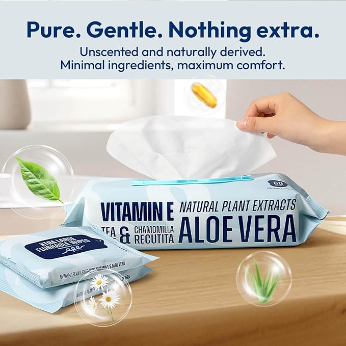 Flushable Wet Wipes - 9 Large & 6 Travel Packs (600 Ct) - XL Unscented Body & Hand Wipes with Vitamin E & Aloe - For Adults, Kids & Children - All-in-One for Home, Bathroom, Car & On-the-Go Freshness
