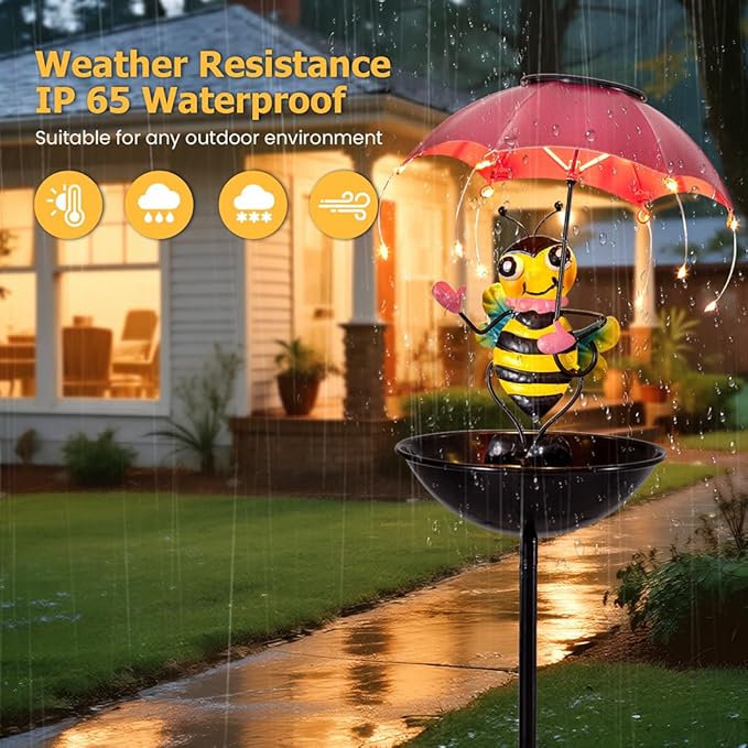 Bird Feeder Solar Garden Decor, Waterproof Bee Metal Wildbird Cardinals Hummingbirds Feeders with LED Lights, Gifts for Mom Grandma Bird Lovers Outdoor Path Yard Decoration