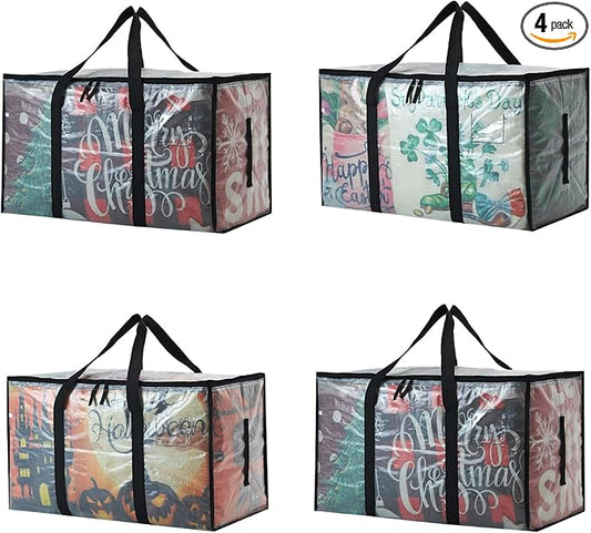 Heavy Duty 93L (24.5 Gallon) Stackable Storage Bins with Fully Openable Lids, Moving Bags Heavy Duty, Clear Plastic Totes for Moving Storage, Home Organization, Closet, Dorm Room. 4 Pack