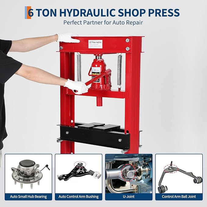 20T H-Frame Garage Floor Adjustable Shop Bearing Press with Stamping Plates to Bend