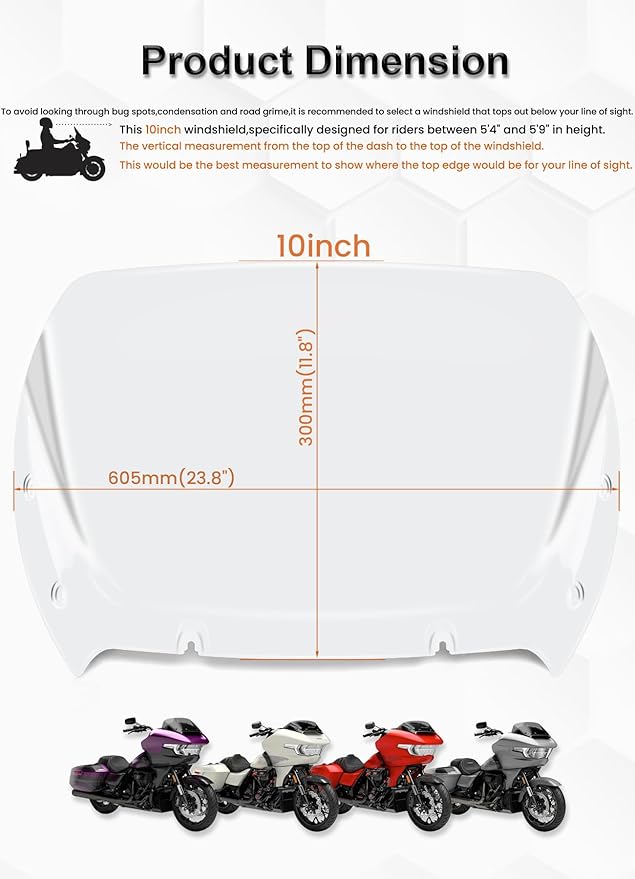 10" Wave Windshield Windscreen Wind Splitter Compatible with Harley Davidson Touring CVO Road Glide FLTRXSE 2023-up,CVO Road Glide ST FLTRXSTSE 2024-up,Road Glide FLTRX 2024-up (Clear)