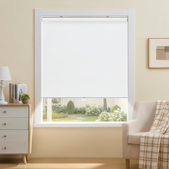 Cordless 100% Blackout Roller Shades for Windows,UV Protection Pull Down Shades,Room Darkening Door Blinds Thermal Insulated Fabric for Home Office and Bedroom(68" W x 72" H,White)