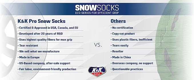 KNK Boutique Automotive Snow Socks for Tires - Eco Series for Efficient Grip Alternative for Tire Snow Chain - Snow Traction Device for Passenger Cars Trucks Winter Emergency Accessory (X-Small)