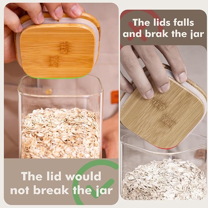 1.2 Gallon (148oz) 2PCS Large Glass Food Storage Containers, Wide Mouth Storage Containers with Tight Lids Square Glass Jars for Flour and Sugar Cereal Rice Pasta Oats Wheatmeal Coffee Niblet