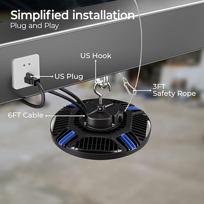 CINOTON 210W Switchable UFO LED High Bay Light, Aluminum LED Shop Lights with 31500LM, 5000K Commercial Bay Lighting for Garage Workshop 5000K Daylight-ETL Listed, 1 Pack