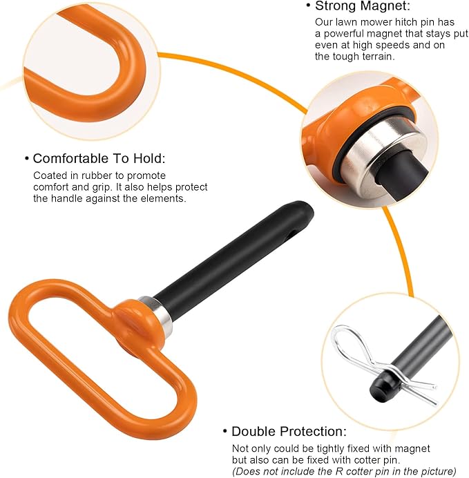 CZC AUTO Magnetic Hitch Pin 5/8" Lawn Mower Trailer Hitch Pin, Magnet Trailer Gate Pin for Simple One Handed Hook On & Off - Securely Hitch Lawn & Tow Behind Attachment, Orange