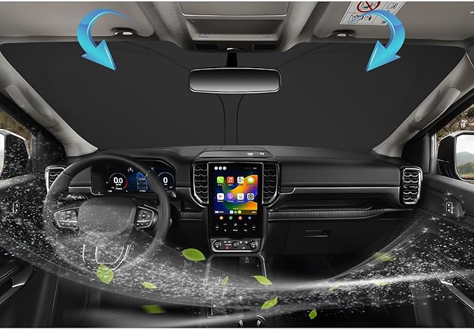 SKTU 2024 2025 2026 Ranger Front Windshield Sunshade for 2024 2025 2026 Ford Ranger (XL/XLT/Lariat/Raptor) Windshield Sun Shade Foldable for Blocks UV Rays and Blocks Heat and Sun Keeps Vehicle Cool