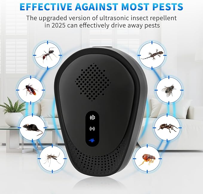 6 Pack Upgraded Ultrasonic Pest Control Repeller, Mouse Repellent Indoor for Spider Bug Roach Ant Mosquito Rat Mice Insect Deterrent, Mouse Rodent Repellent Ultrasonic Plug in, 3 Mode Switching, Black