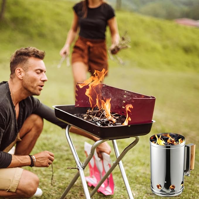 Outdoor BBQ Charcoal Chimney Starter Barrel Fast Ignition Grill Fire Starter for Camping Tailgate Parties BBQ Tool with Air Vents for Even Heating