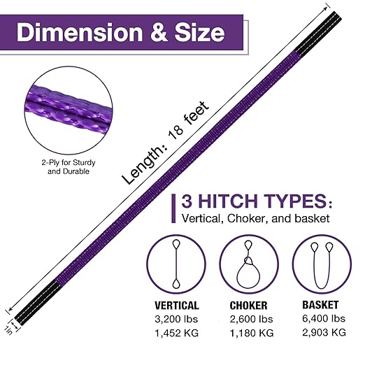 Lift Sling Straps,1" x 18' 2-Ply Heavy Duty Flat Eye Lift Sling,Twist Eye Polyester Lifting Sling Straps Nylon Tree Saver Recovery Strap Web Slings Rigging Moving Tow Hoisting Gear Strap