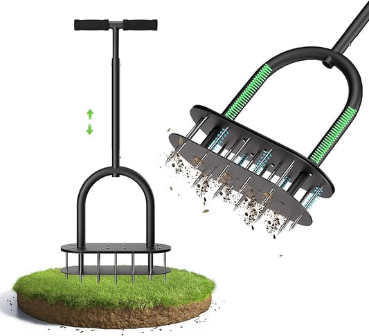 seasky Lawn Aerator Spike Metal Manual Dethatching Lawn Aerator Tool with 15 Iron Spikes Spring-Loaded Design Grass Aerator Tools for Yard, Patio, Garden Tool (15 Nails)