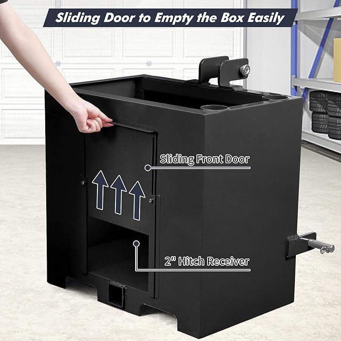 GAOMON 3 Point Ballast Box, 800lbs Capacity, Standard 2 inch Hitch Receiver,with 5cu.ft Volume, Heavy Duty Steel, Fits Category 1 Tractor Attachment, Black