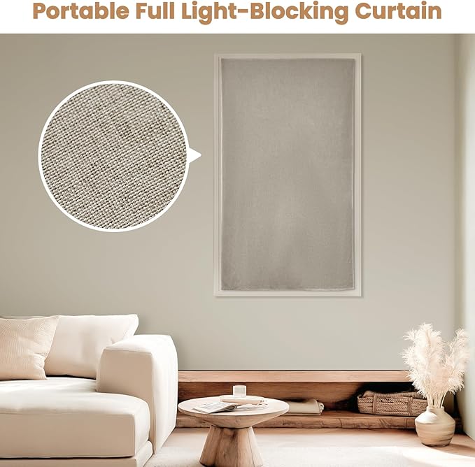 Adhesive Curtain,100% Blackout Shades,No Rod,Easy to Install,Provides Privacy Protection for Bedrooms (Light Coffee - W35 × L60 in)