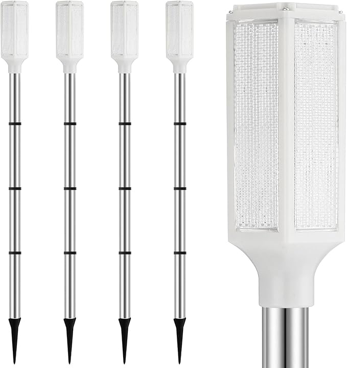 Macarrie 4 Pcs Solar Powered Driveway Markers Reflective Lights Driveway Reflectors on Poles for Snow Road Outdoor Yard Entrance (White)