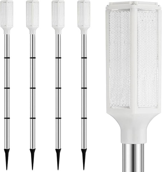 Macarrie 4 Pcs Solar Powered Driveway Markers Reflective Lights Driveway Reflectors on Poles for Snow Road Outdoor Yard Entrance (White)