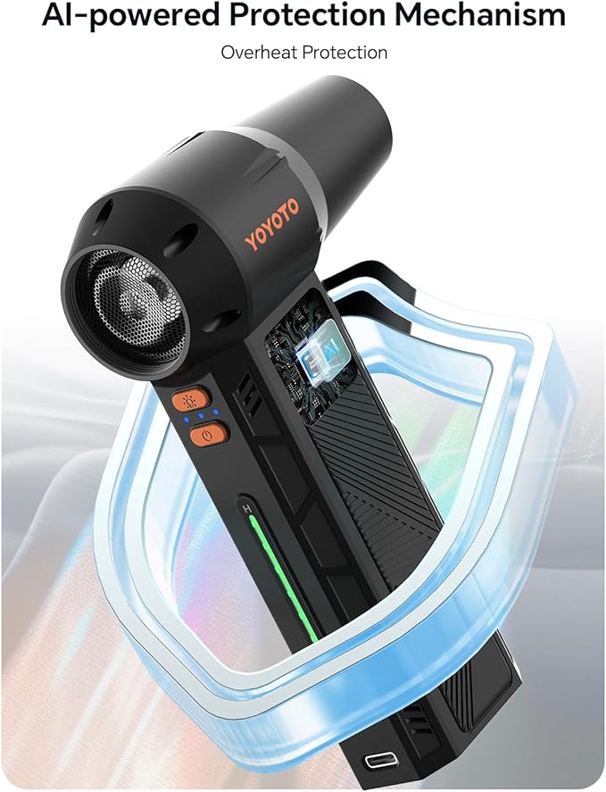 Compressed Air Duster, 300000RPM Powerful Electric Air Duster Rechargeable with LED Light and Brushless Motor, 4-Gear Cordless Mini Air Blower for Keyboard, Computers, Car, Outdoors (Black)