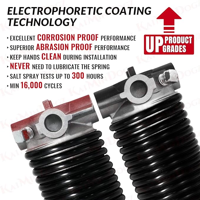 Pair of 2" Garage Door Torsion Springs Set with Non-Slip Winding Bar & Gloves,High Precision Electrophoresis Black Coated, for Replacement & Installation, MIN 16,000 Cycles (0.225x2''x30'')
