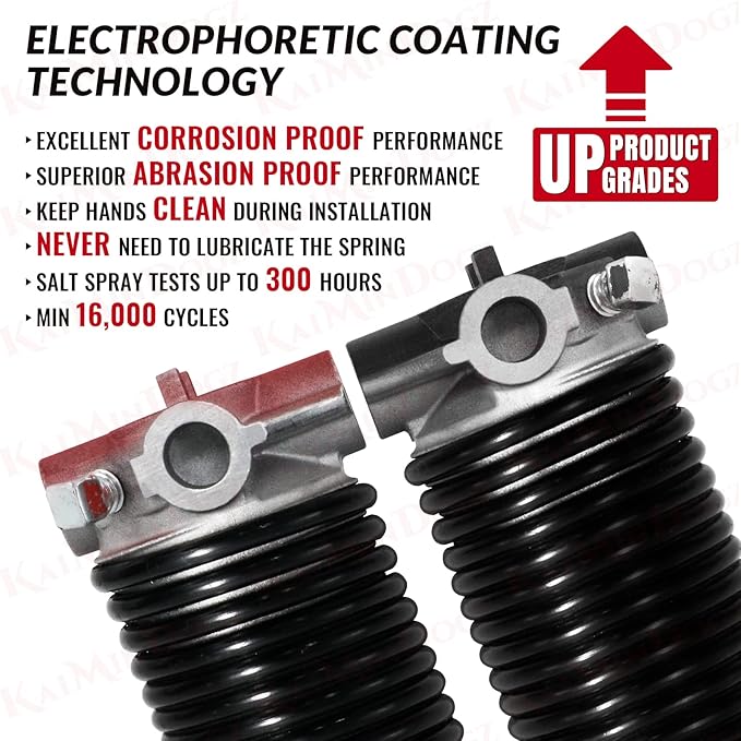 Pair of 2" Garage Door Torsion Springs Set with Non-Slip Winding Bar & Gloves,High Precision Electrophoresis Black Coated, for Replacement & Installation, MIN 16,000 Cycles (0.250x2''x42'')