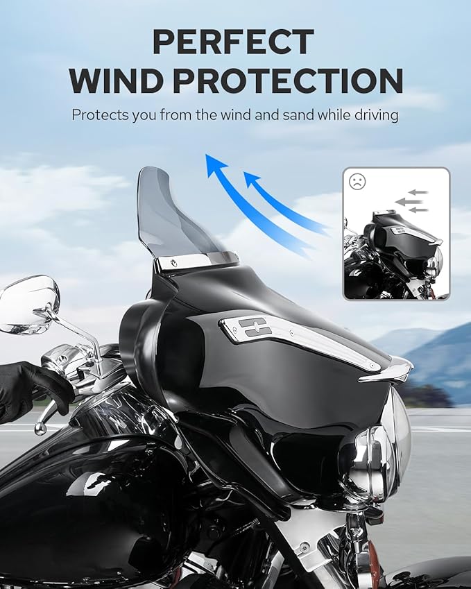 Benlari 8" Smoke Wave Windshield Windscreen Fit for 1996-2013 Harley Davidson Touring Street Glide Electra Glide Tri Glide FLHT FLHX FLHTK FLHTC FLHTCU