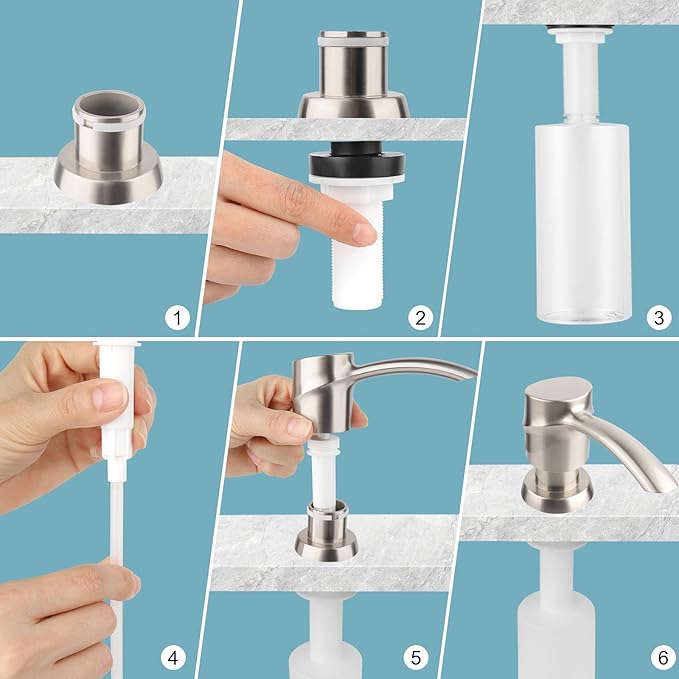 SAMODRA Soap Dispenser for Kitchen Sink, Lotion Dispenser Pump for Kitchen Sink, Brushed Nickel ABS Pump with with 11 OZ Bottle (Brushed Nickel)