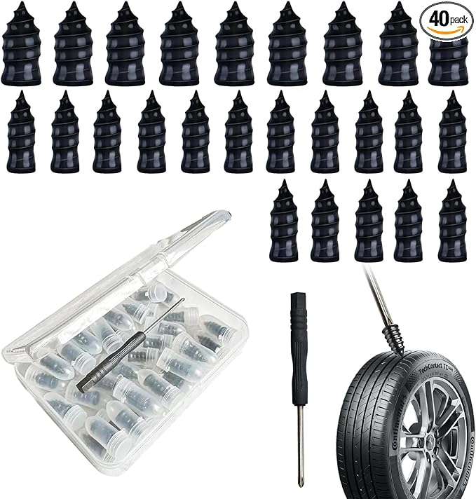 40 PCS Tire Repair Rubber Nails Kit with 2 Sizes, Screw in Tire Repair Plugs with Box and Screwdriver, Fast Self-Service Tire Repair Tools, Tire Screw Plug Repair Kit