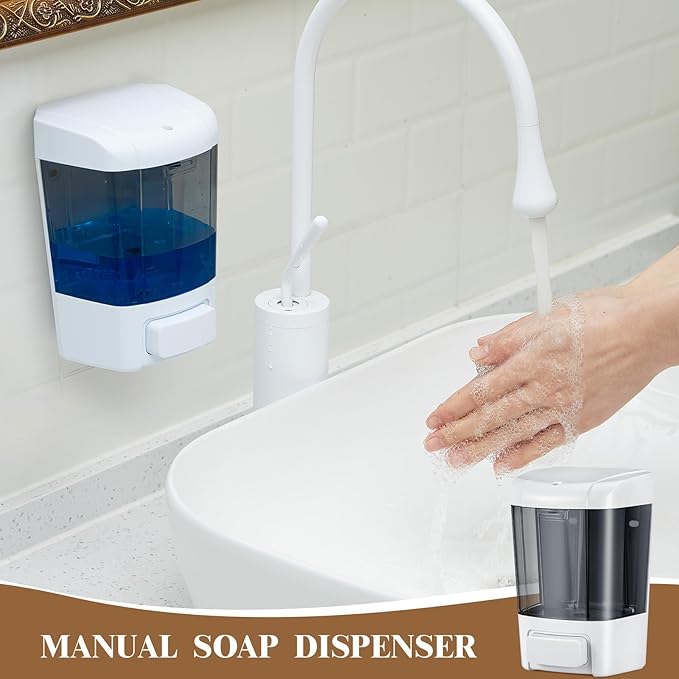 Hushee 6 Pcs Plastic Wall Mounted Soap Dispenser Commercial Manual Soap Dispenser Containers for Kitchen Shower Hotel