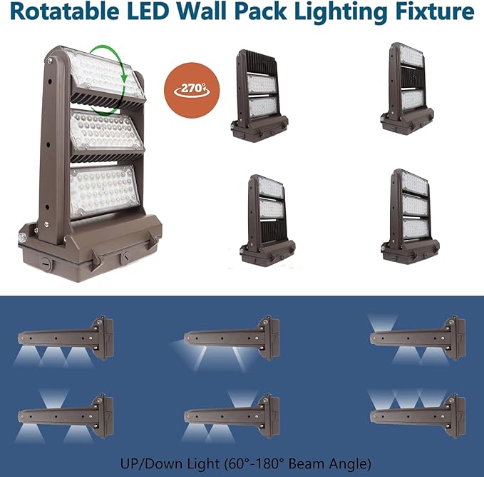 Rotatable 240W LED Wall Pack Light with Dusk to Dawn Photocell, 5000K 33600LM 800-1000W HPS/HID Equiv, ETL Adjustable Head Outdoor LED Wallpack Lighting Fixture for Area Light, Parking,Warehouse