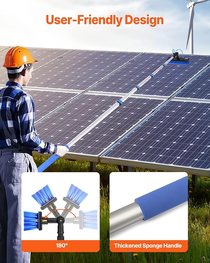 VEVOR Water Fed Pole Kit, 30FT Solar Panel Cleaning Pole with Extendable Handle, 180° Rotatable Brush Head & 65.6FT Hose, Household & Outdoor Window Cleaner Tool for Caravan Solar Panel Deck