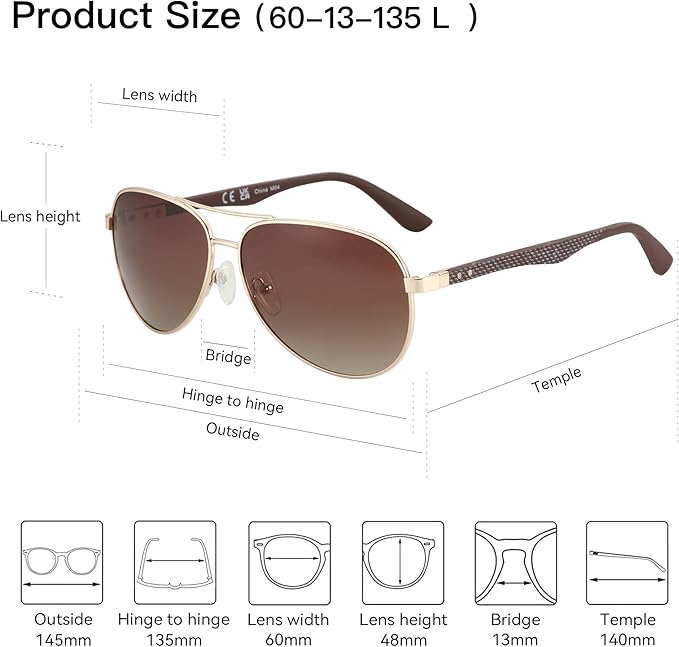 ZENOTTIC Polarized Aviator Sunglasses for Men Carbon Fiber Temple Pilot Sun Glasses with Mirrored Lens UV Protection