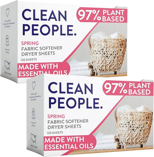 The Clean People Fabric Softener Sheets - Dryer Sheets - Softens & Removes Static Cling - Vegan Laundry Softener, Essential Oils - Spring 240 Pack