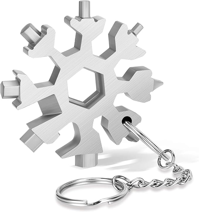 18-in-1 Snowflake Multi Tool,Function Stainless Steel Bottle Opener/Wrench, Flat Cross Screwdriver Kit Snowflake, Outdoor Durable and Portable，Great Gift for Mens (silvery)