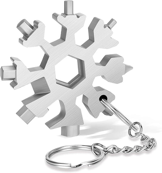 18-in-1 Snowflake Multi Tool,Function Stainless Steel Bottle Opener/Wrench, Flat Cross Screwdriver Kit Snowflake, Outdoor Durable and Portable，Great Gift for Mens (silvery)
