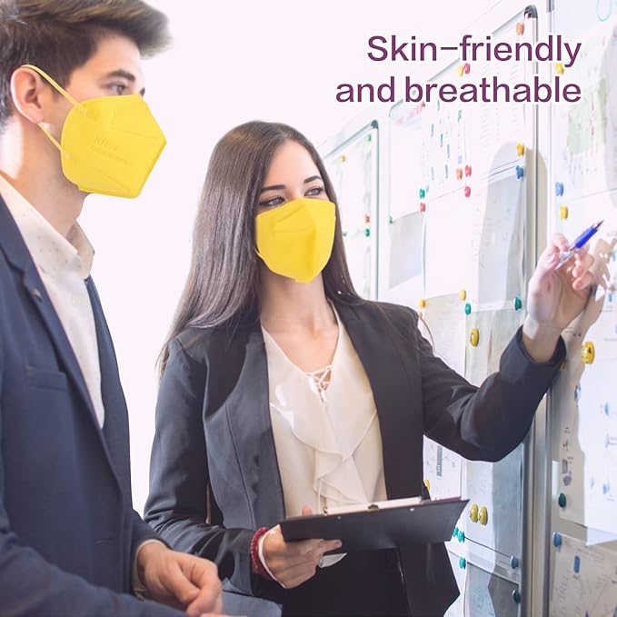 Miuphro KN95 Face Mask 50 Pack, Disposable Respirator Masks, 5 Layer Design Safety Mask for Protection, Ideal for Men and Women (Yellow)