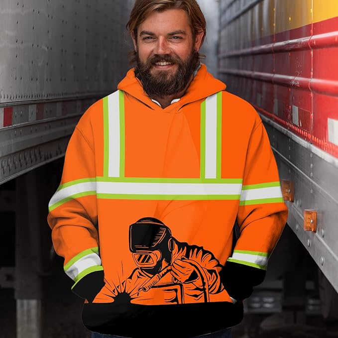 Matedecor High Visibility Hi Vis Hoodie for Men - Jobs Collection Custom Name Class 3 Reflective Safety Workwear