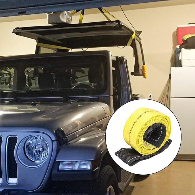 4 Pack Lift Sling Straps - 10ft x 2in Heavy-Duty Polyester Lifting & Towing Straps, 15000 lbs Capacity, Yellow