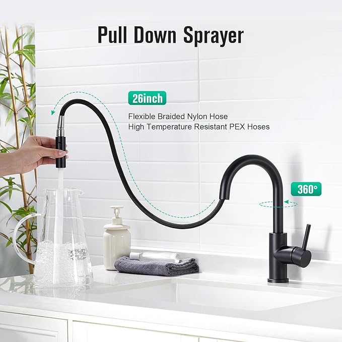 CREA Bathroom Faucet with Pull Out Sprayer,Black Bar Sink Faucets for Small Kitchen Mini Pre Wet Bar Vanity,Single Handle Pull Down 2 Modes,cUPC/NSF