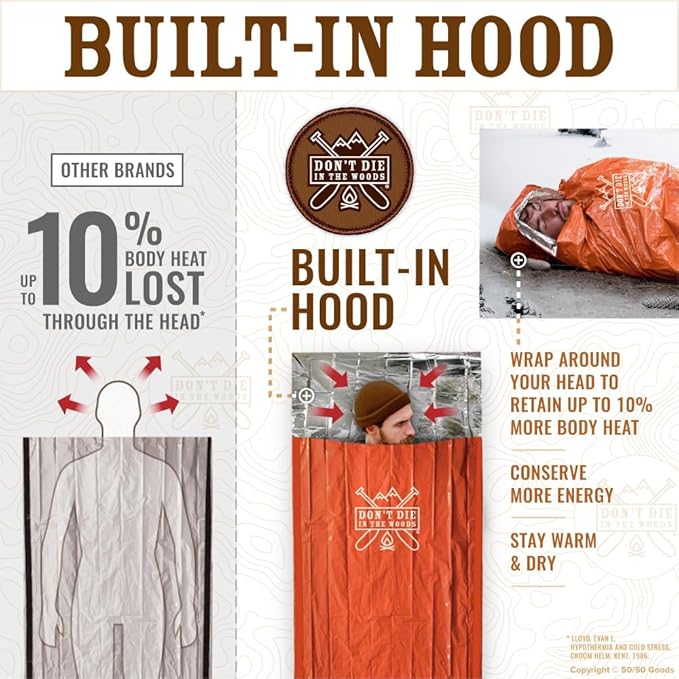 Don’t Die in The Woods - Survival Bivy - Emergency Sleeping Bag with Hood - Made with Extra-Thick Space Blanket Thermal Mylar