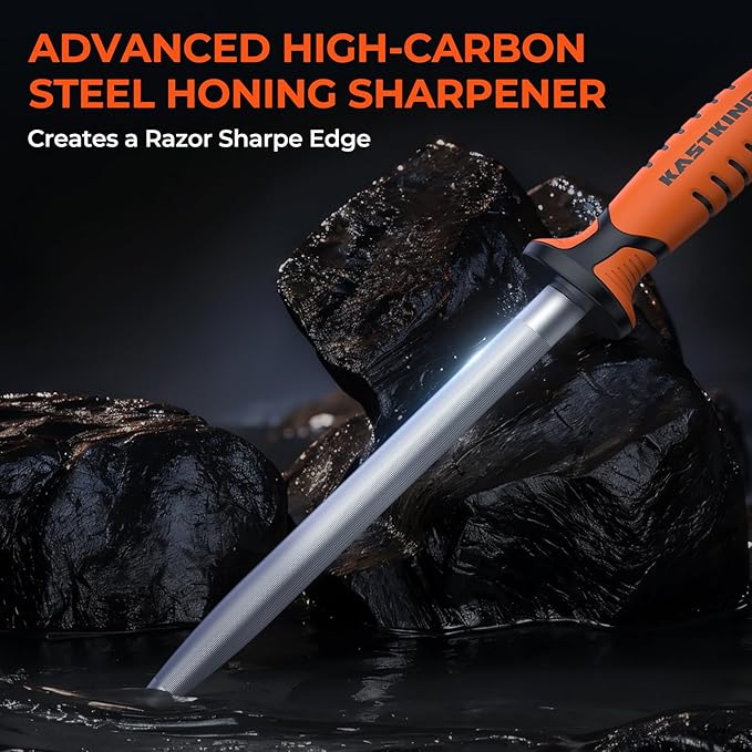 KastKing Ultimate Angler 8-inch Oval Honing Rod, High-carbon Steel Outdoor Knife Sharpener with No-slip Ergonomic EnduraGrip Handle for Fishing, Hunting, Camping - Portable & Durable