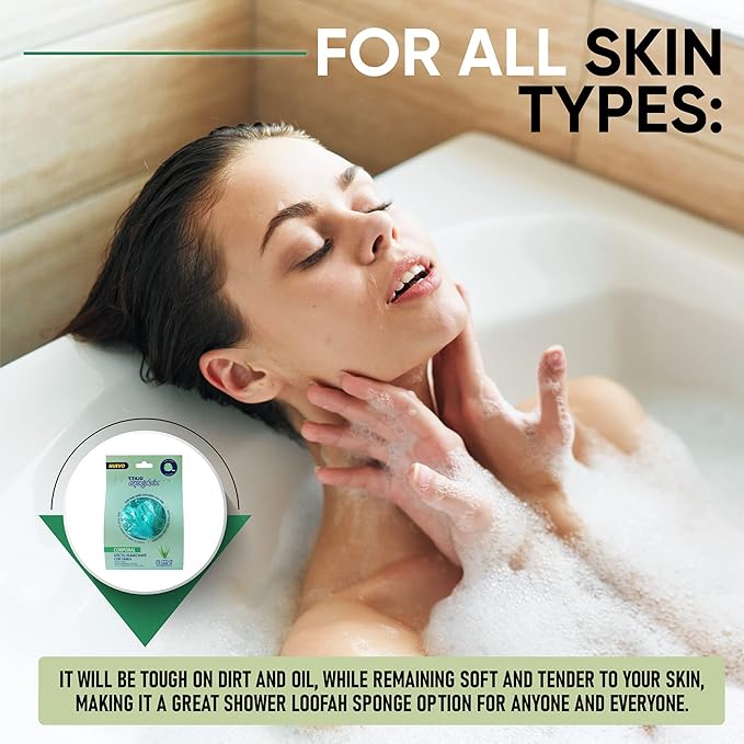 T.Taio Esponjabon Shower Bath Puff Soap Sponge - Loofah Luffa Loufa Body Wash Ball - Mesh Pouf Scrubber for Full Cleanse Lather Skin Care - Essential Beauty Bathroom Accessories - Aloe Vera Scent