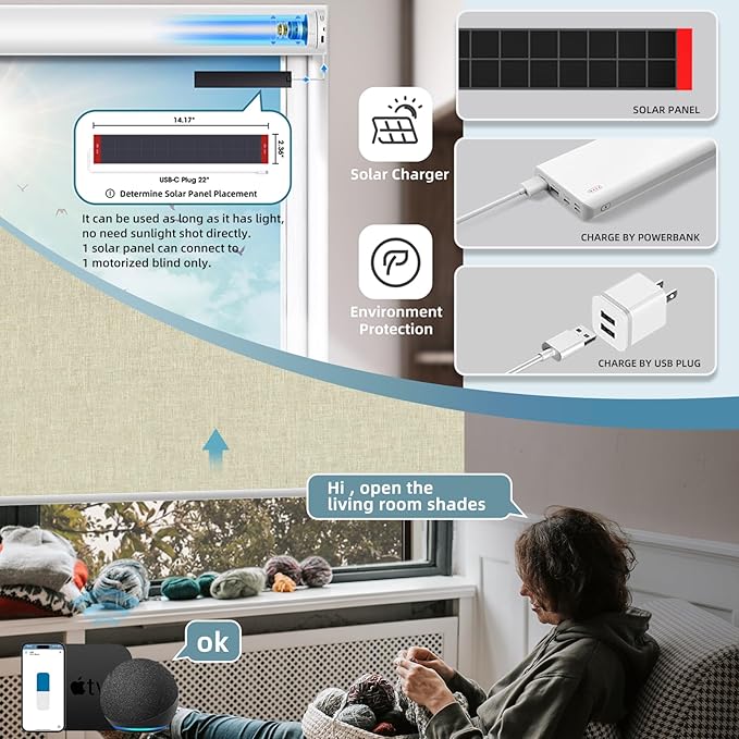 SmartWings Motorized Shades Window Blinds Remote Control Work with Thread Apple Homekit Z-Wave Alexa 100% Blackout Dual-Sided Automatic Smart Roller Shade Customized 16"-110" W (Bouvardia Cream)