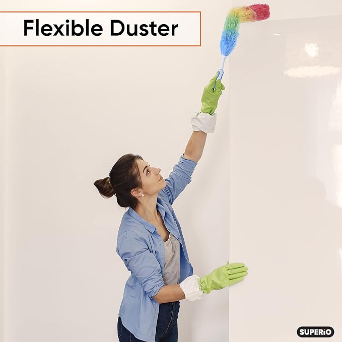 Superio Rainbow Feather Duster for Cleaning, 2 Pack Plastic Dust Remover with Grip Handle, Great for Homes, Ceilings, Fans, and Furniture