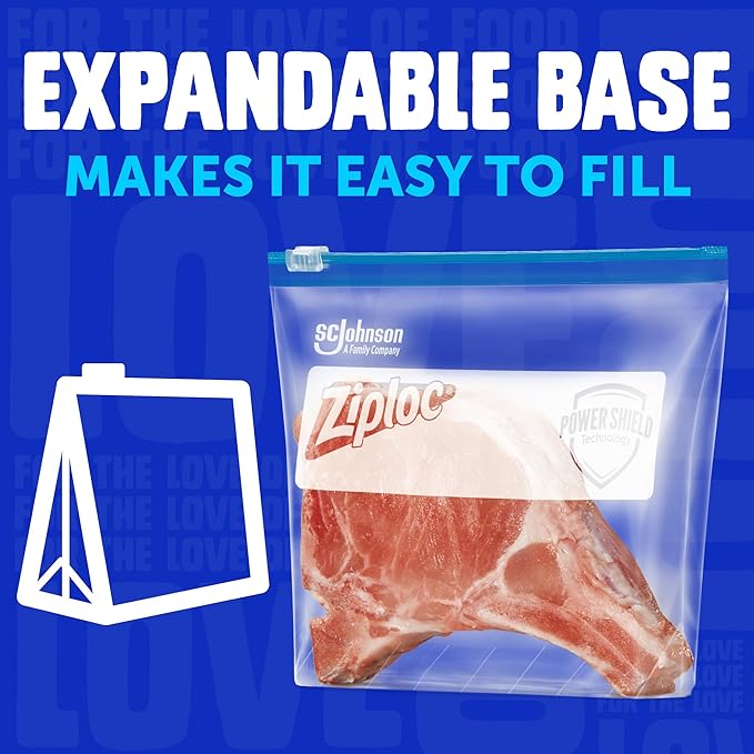 Ziploc Quart Food Storage Freezer Slider Bags, Power Shield Technology for More Durability, 34 count, 4 Pack, 136 Total (Packaging May Vary)