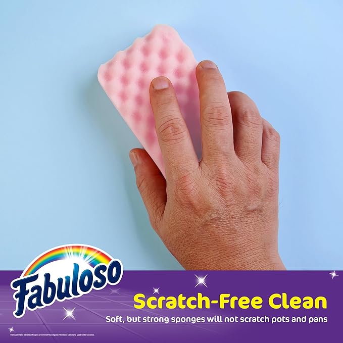 Fabuloso Sponges, Purple - Scratch-Free Scrubber for Dishes and Surfaces - Dishwashing Sponge for Bold and Bright Cleaning Experience, 4 Count