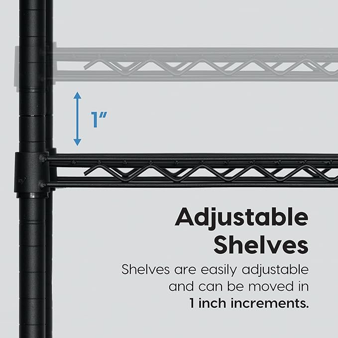 IRIS USA 4-Tier Shelves, 48"L x 18"W x 73"H (Up to 1200 lb), Adjustable Garage Shelving Heavy Duty, Metal Storage Shelves Wire Rack, Removable Locking Wheel, Shed Office Kitchen Garage Organizer Shelf