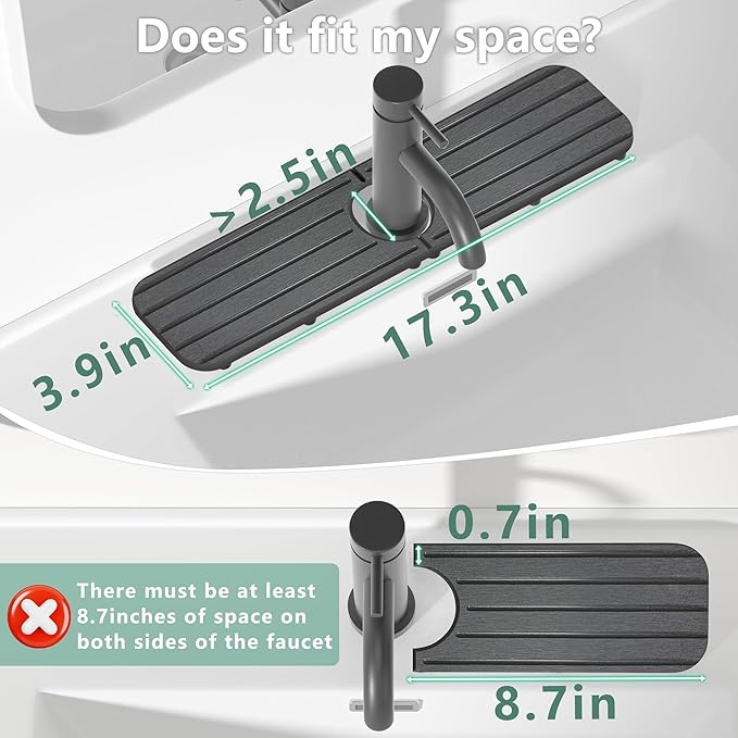 ZumenDa 17inch x 4inch Kitchen Sink Faucet Mat, Water Absorbing Stone Faucet Splash Guard for Bathroom Counter, Quick Drying Diatomite Tray for Kitchen Sink, Dark Gray