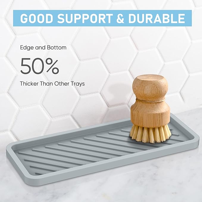EG-SIPRO Silicone Sponge Holder, Extra Large 12" Kitchen Sink Organizer Tray, Sponge Caddy, Dish Soap Holder, Scrubber, Soap Dispenser, Scouring Pad