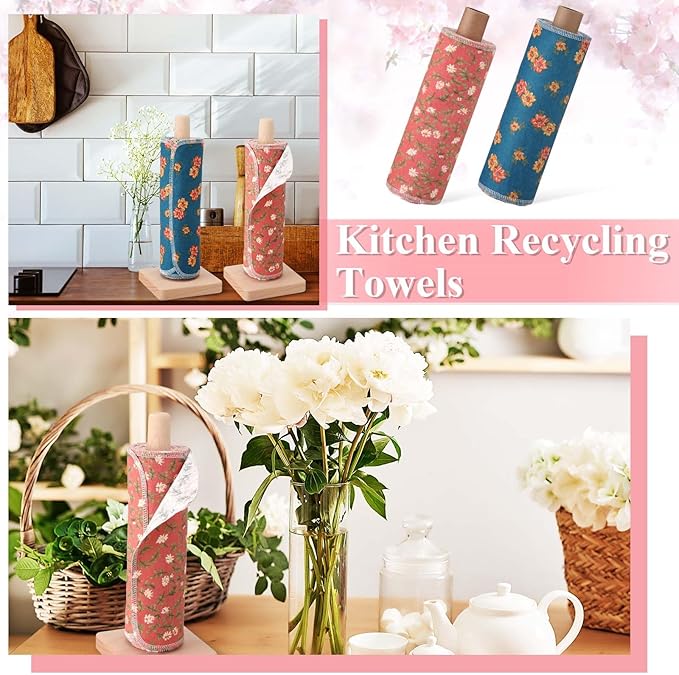 Redbaker 50 Pcs Reusable Paper Towels Paperless Reusable Cotton Cloths Toilet Absorbent Washable Paper Towels with Roll Kitchen Dishcloth for Kitchen Paperless Dishcloths(Vintage)