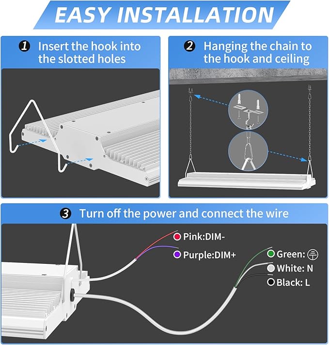 4 Pack 240W High Bay LED Lights 36,000LM, 1.63FT LED Warehosue Light UL DLC Listed, 5000K Linear Hanging Shop Fixture Dimmable 0-10V, Commercial High Bay Light for Workshop Garage Factory, AC100-277V