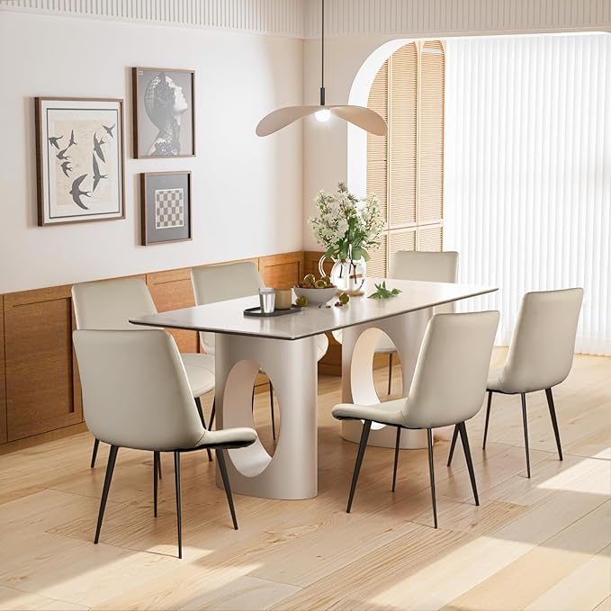 Dining Chairs, Modern PU Leather Dining Room Chair with Sturdy Metal Legs, Upholstered Seat Dinner Chairs Accent Side Chairs for Indoor Kitchen Living Room (Light Grey, Set of 2)